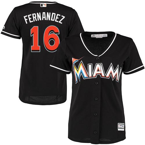 Marlins #16 Jose Fernandez Black Women's Alternate Stitched MLB Jersey - Click Image to Close